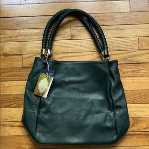 Arcadia Pebbled Green Leather Tote Hobo Bag Shoulder ITALY NWT $540 Pine Purse